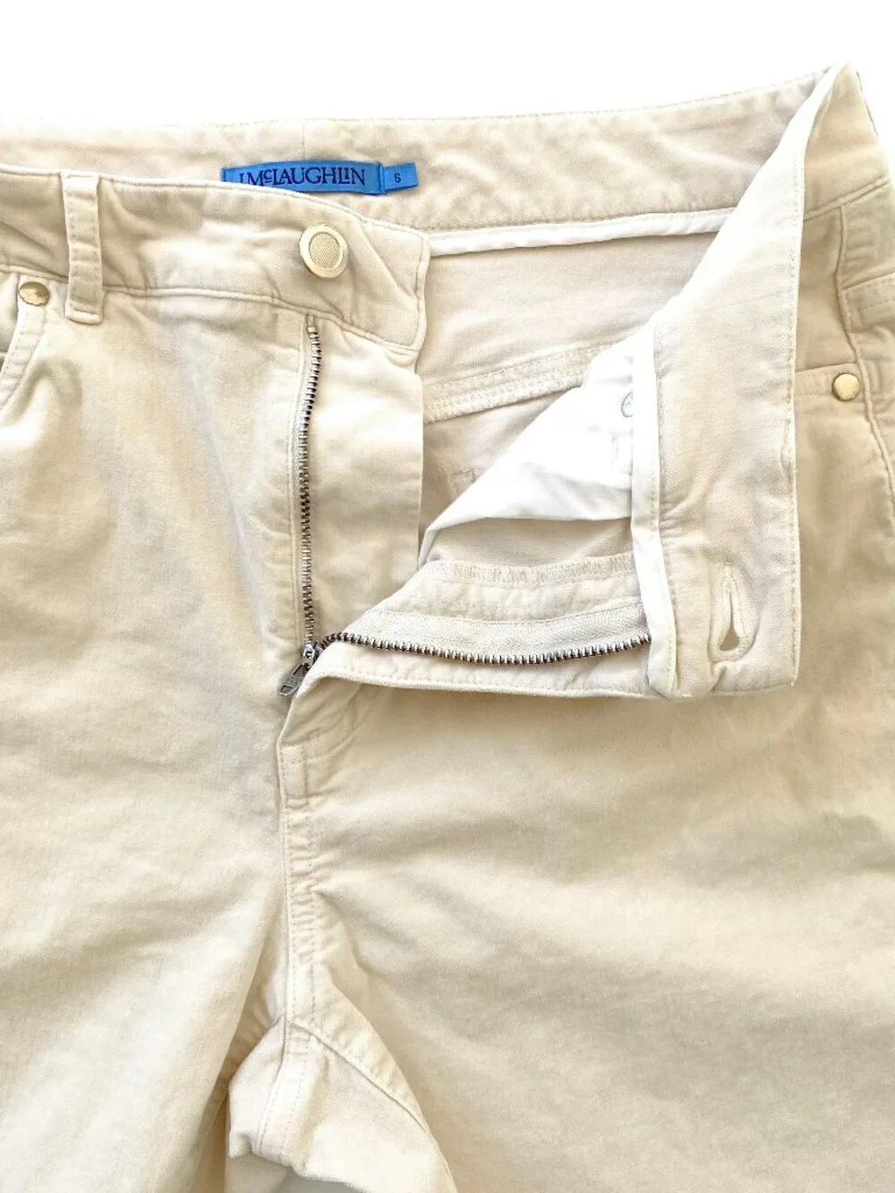 J.McLaughlin Milburn Ankle Kick Flare Velvet Pants Sz 6 Ivory Stretch